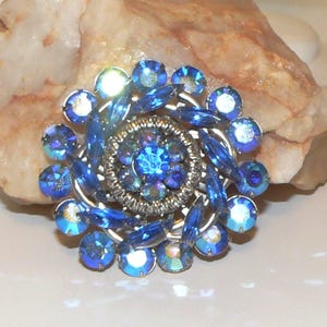 Vintage Large Blue Rhinestone Brooch