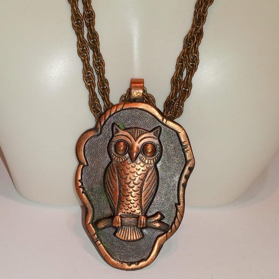 Vintage Charming Solid Copper Bell Trading Owl Pe… - image 3