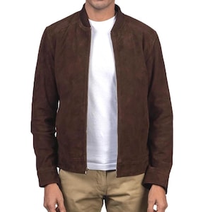 Men&#39;s Suede Bomber Jacket – Classic Brown Zip-Up | Stylish Casual Outerwear