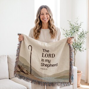 Scripture Woven Blanket Psalm 23 Cotton Throw Christian Home Decor