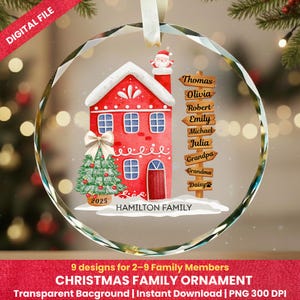Adorno navideño con apellido familiar en formato PNG, diseño personalizado para sublimación de recuerdos del hogar, descarga digital, regalo de Navidad.