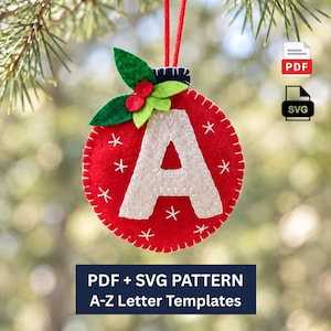 Felt Alphabet Ornament Pattern, A–Z Christmas Bauble Sewing Tutorial (PDF & SVG)