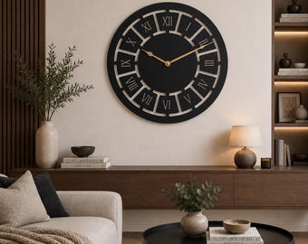 Reloj de pared moderno con números romanos en formato SVG / Archivo minimalista para corte láser (descarga digital)