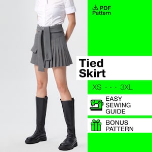 Wrap Pleated Skirt Sewing Pattern: Women&#39;s Sizes XS-3XL (PDF & DXF Download