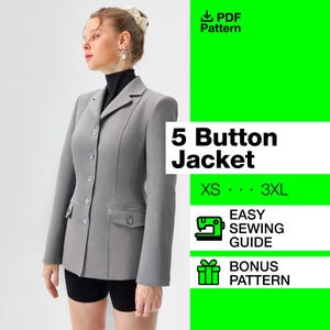 5 Button Jacket Sewing Pattern | Jacket Pattern | Suit Pattern Sewing | Dress Pattern | Women Patterns | PDF Pattern | Sewing | Patterncode