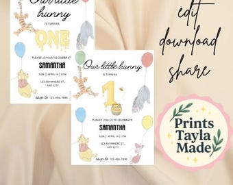 Winnie de Poeh 1e verjaardagsuitnodiging | Hunny-thema, bewerkbaar op canva (digitale download)