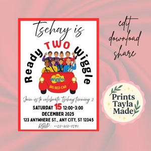Ready Two Wiggle Invite, Wiggles Birthday Template, Big Red Car Canva Editable, Wiggles Party Digital Download, PrintsTaylaMade