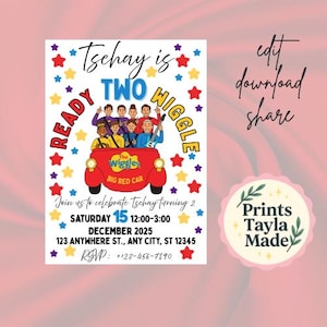 Wiggles Birthday Invitation, Ready to Wiggle Invite, Editable Wiggles Party Template, Big Red Car Digital Download, PrintsTaylaMade