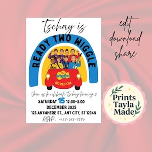 Wiggles Birthday Invitation, Ready Two Wiggle Invite, Big Red Car Editable Template, Wiggles Party Digital Download, PrintsTaylaMade