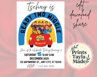 Wiggles 2nd Birthday Invitation, Big Red Car, Editable Template (Digital Download) ready two wiggle