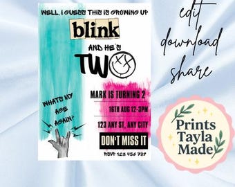 Blink 182 Inspired Birthday Invitation | Punk Rock 2nd Birthday Invite | Editable Canva Template | Pop Punk Baby Party | PrintsTaylaMade