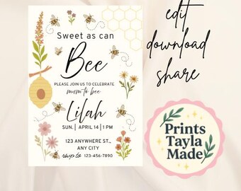 Bee Baby Shower Invitation: Floral Honeycomb, Editable Template (Digital Download)