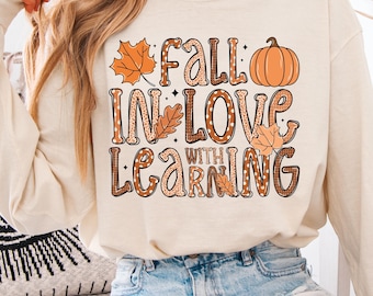 Lerarenshirt herfst, comfortabele kleuren terug naar school Thanksgiving-T-shirt, retro leraarscadeau met lange mouwen, gezellige herfsttop in de klas
