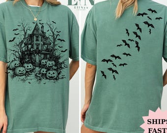 Vintage Haunted House Comfort Colors Shirt, Halloween Shirt, Summerween Shirt, Vintage Halloween Shirt, Bats Shirt, Spooky Season Sweatshirt