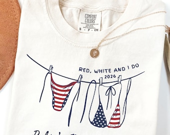 Custom Red White I Do American Bachelorette Shirt, 4th Of July Bride Tribe Tee, Matching USA Bridal Party Tee, Patriotic Beach Bach Tee