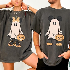 Comfort Colors® Retro Mickey Minnie Halloween Couple Shirts, Mickey Ghost Shirt, Minnie Ghost Shirt, Spooky Season Shirt, Disney Halloween
