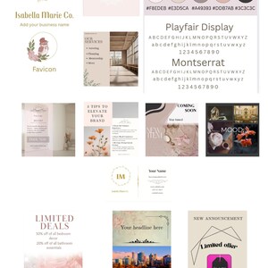 Kit de branding féminin de luxe pour Canva - Logo modifiable, modèles Instagram, tableau d'humeur, carte de visite - Sans canevas