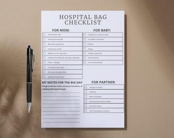 Minimalist Hospital Bag Checklist Printable | New Mom Birth Prep | Baby Essentials List | Pregnancy Must-Haves | Instant Download