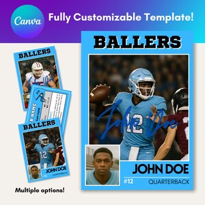 Modelo de cartão de futebol personalizado Canva 01 - Cartão de jogador editável, convite para festa de futebol, presente para treinador/jogador, cartão esportivo personalizável
