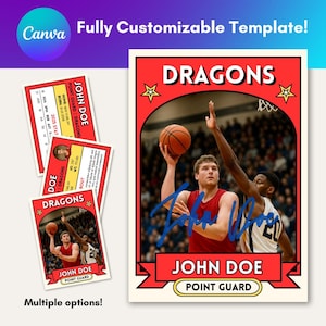 Custom Basketball Card Canva Template 01 - Editable Player Card, Basketball Party Invitation, Gift for Coach/Player, Customizable Sport Card