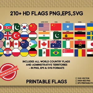 Digital Flags Pack Collection  | 210+ Country Flags | SVG PNG EPS | High-Resolution | Printable Designs | Unlimited Editable & Scalability