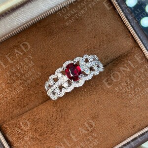 Vintage Oval Ruby Moissanite Wedding Band, Lab Created Ruby Stacking Ring,S925 Silver 10K 14K 18K Solid Gold Platinum Ring,Anniversary Gift