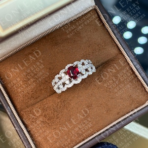 Lab Created Ruby / VVS Moissanite Crystal 1ct-3ct Oval Cut Stacking Ring,S925 Silver 10K 14K 18K Solid Gold Platinum Promise Ring