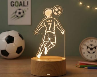 Custom Football Name Night Light, Personalised Soccer LED Lamp, Football Lover Gift, Bedroom Decor