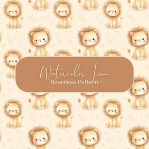 Watercolor Baby Lion Seamless Pattern, Cute Jungle Animal Digital Paper, Nursery Scrapbook, Fabric Design, Instant Download, Commercial Use