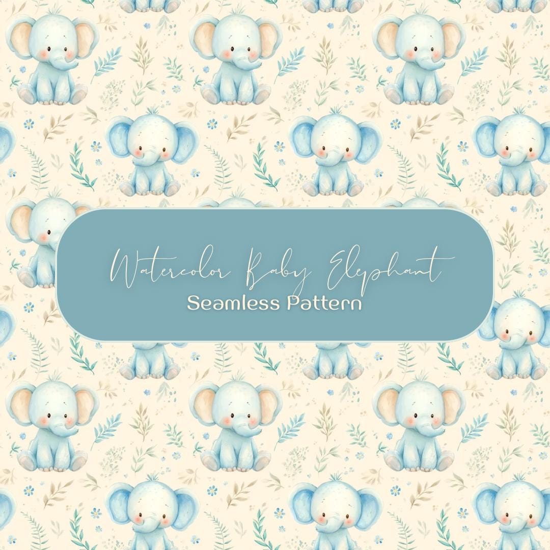Watercolor Baby Elephant Seamless Pattern, Jungle Safari Digital Paper ...
