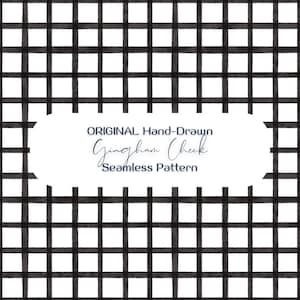 Hand-Drawn Black Gingham Check Seamless Pattern, Painted Plaid PNG Digital Paper, Fabric Design, Scrapbooking, Crafts, COMMERCIAL USE