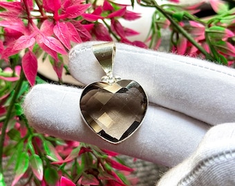 Polished Smoky Quartz Pendant, 925 Silver Pendant, Handmade Pendant, heart Stone Pendant, Gifts For Love, Brown Smoky Quartz Pendant