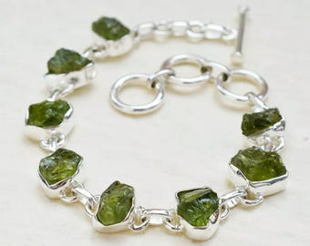 Luxurious Peridot Bracelet, 925 Silver Handmade Bracelet, Raw Stone Bracelet, Simple Designer Bracelet, Gift For Love
