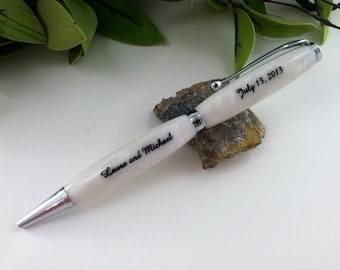 Wedding Guest Book Pen - Sweet Elegance Pearl White Writing Pen - Free Engraving