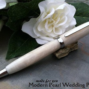 Wedding Guest Book Pen Modern White Pearl Writing Pen Free Engraving image 1