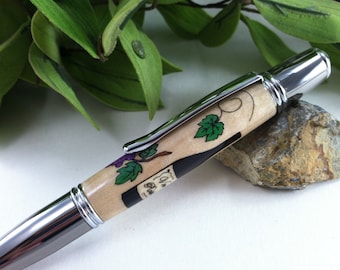 Grapevine - Wine Connoisseur Wood Inlay Writing Pen - Free Engraving