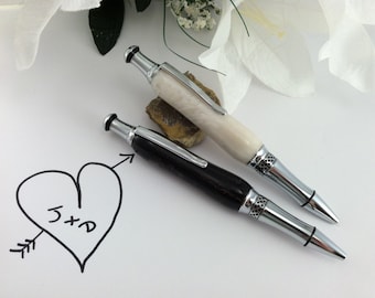 Bride and Groom Wedding Pen Set - Hand-Crafted White and Black Pearl His and Hers Wedding Guest Book Pens - Free Engraving