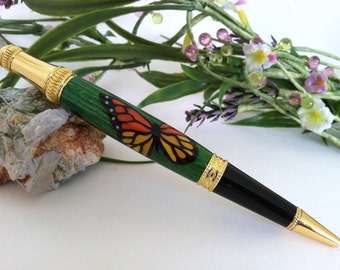 Sweet Butterfly Kisses Wood Inlay Writing Pen - Free Engraving