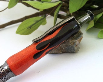 Burn So Good - Personalized Orange and Black Inlay Flames Writing Pen - Free Engraving