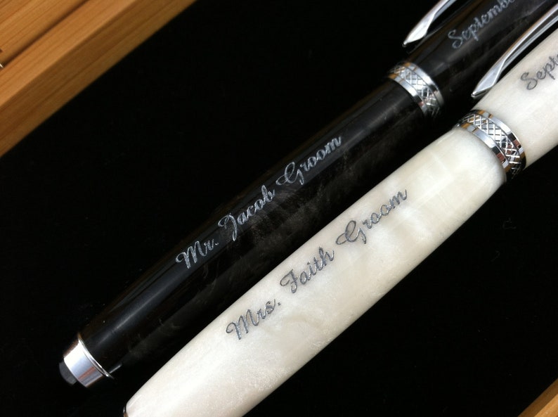 Bride and Groom Wedding Pen Set Handcrafted White and Black Etsy