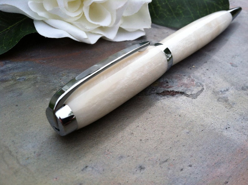 Wedding Guest Book Pen Modern White Pearl Writing Pen Free Engraving image 5