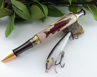 Personalized Mighty Salmon Wood Inlay Fisherman Outdoor's Men Writing Pen - Free Engraving