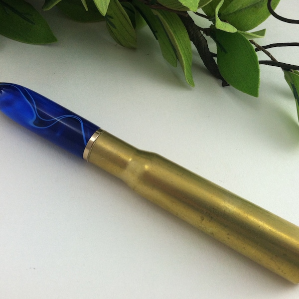 Vibrant Blue Spent 50 Caliber Machine Gun Bullet Cartridge Pen - Free Engraving