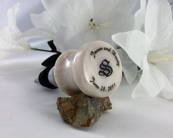 Personalized Wedding Wine Bottle Stopper and Corkscrew Combination - Pearl White - Free Engraving