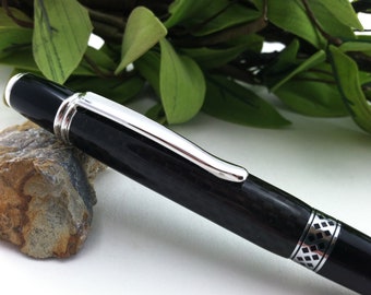 Black Carbon Fiber Inlay Writing Pen - Free Engraving