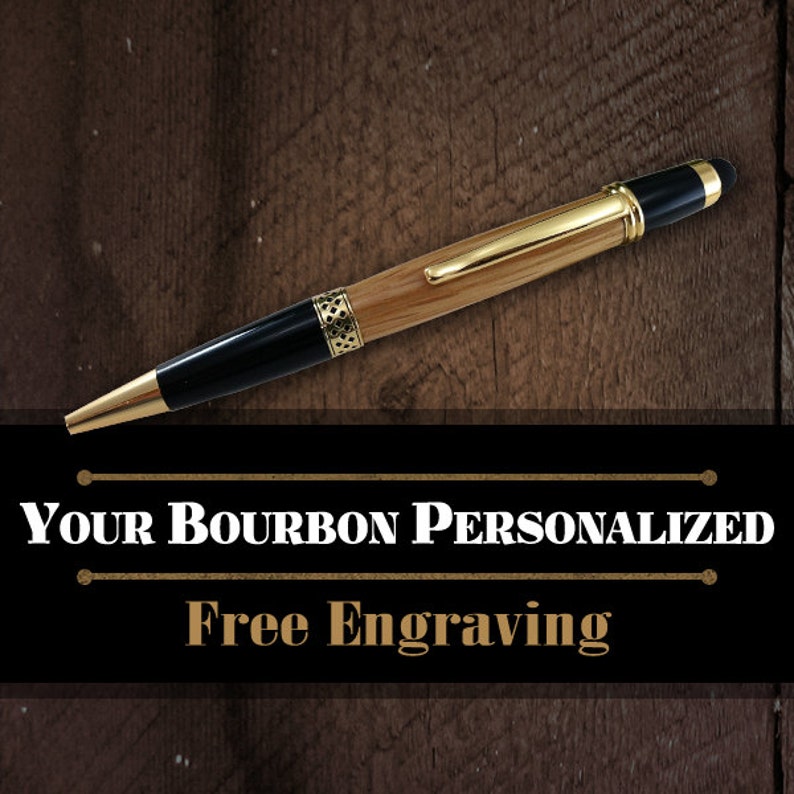 Authentic Jim Beam Oak Bourbon Barrel Stylus Pen Groomsmen Wedding Favor FREE Engraving image 1