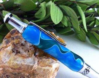 Flowing Blue On Blue Swirl Writing Pen - Free Engraving