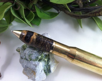 Buckeye Burl Spent 50 Caliber Machine Gun Bullet Cartridge Pen - Free Engraving