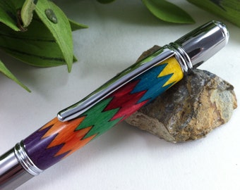 Personalized "In Stitches" Vibrant Wood Inlay Writing Pen - Free Engraving