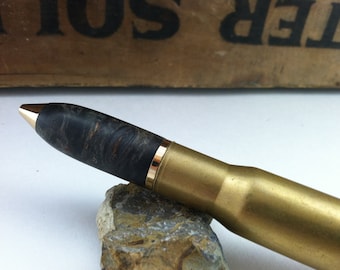 Black Dyed Maple Burl Spent 50 Caliber Machine Gun Bullet Cartridge Pen - Free Engraving